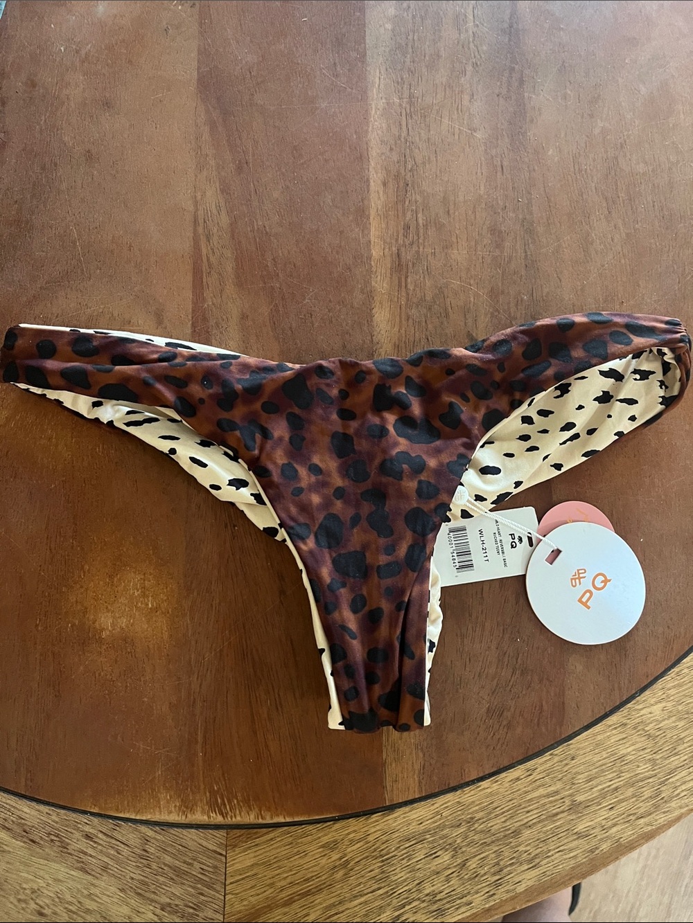 PQ Swim Reversible Basic Ruched Teeny Bikini Bottoms Cheetah Print Size Medium